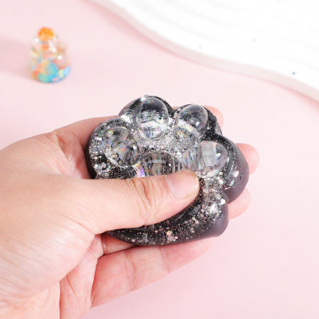 Jucarie Antistres Squishy, Flippy, cu Revenire Lenta pinch family, Model Labuta de Pisica cu Sclipici, 6.5x6 cm, 60g, Ambalaj Transparent, Alb-Negru [5]