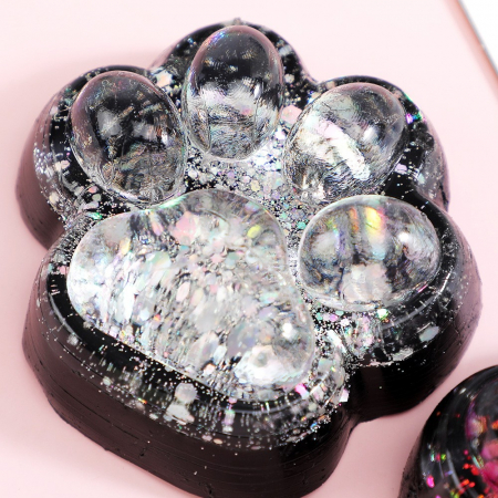 Jucarie Antistres Squishy, Flippy, cu Revenire Lenta pinch family, Model Labuta de Pisica cu Sclipici, 6.5x6 cm, 60g, Ambalaj Transparent, Alb-Negru [3]