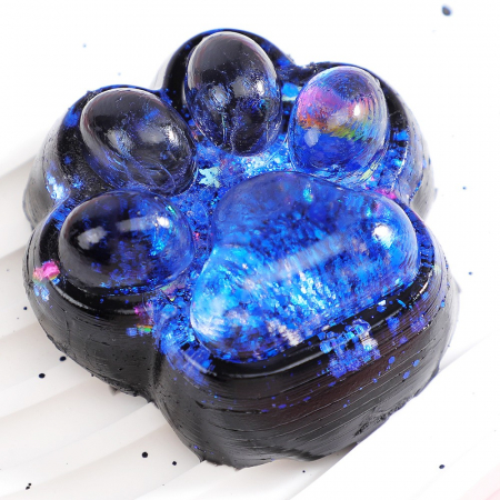 Jucarie Antistres Squishy, Flippy, cu Revenire Lenta, Squeeze Pinch Family, Model Labuta de Pisica cu Sclipici, 6.5x6 cm, 60g, Ambalaj Transparent, Albastru-Negru [1]