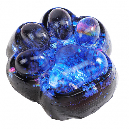 Jucarii senzoriale - Jucarie Antistres Squishy, Flippy, cu Revenire Lenta, Squeeze Pinch Family, Model Labuta de Pisica cu Sclipici, 6.5x6 cm, 60g, Ambalaj Transparent, Albastru-Negru