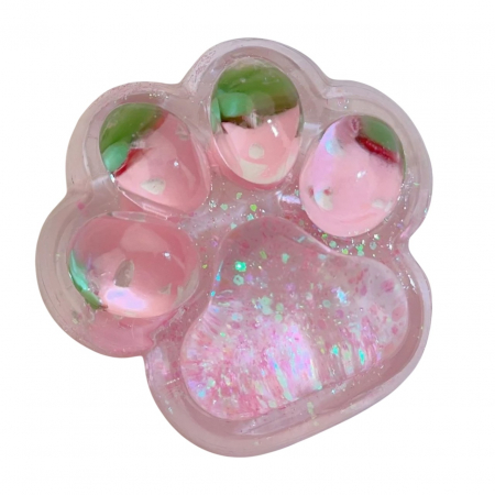 Jucarii senzoriale - Jucarie Antistres Squishy, Flippy, cu Revenire Lenta, Squeeze Pinch Family, Model Labuta de Pisica cu Sclipici, 6.5x6 cm, 60g, Ambalaj Transparent, Roz