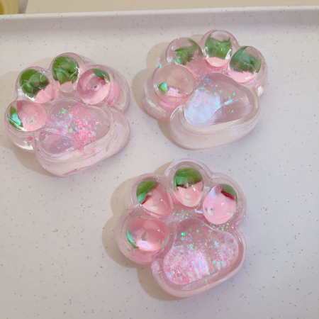 Jucarie Antistres Squishy, Flippy, cu Revenire Lenta, Squeeze Pinch Family, Model Labuta de Pisica cu Sclipici, 6.5x6 cm, 60g, Ambalaj Transparent, Roz [2]