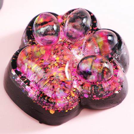 Jucarie Antistres Squishy, Flippy, cu Revenire Lenta, Squeeze Pinch Family, Model Labuta de Pisica cu Sclipici, 6.5x6 cm, 60g, Ambalaj Transparent, Roz-Negru [6]