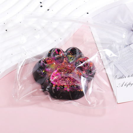 Jucarie Antistres Squishy, Flippy, cu Revenire Lenta, Squeeze Pinch Family, Model Labuta de Pisica cu Sclipici, 6.5x6 cm, 60g, Ambalaj Transparent, Roz-Negru [5]