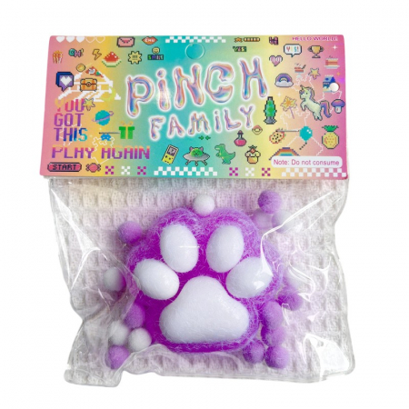 Jucarii, Copii & Bebe - Jucarie Antistres Squishy, Flippy, cu Revenire Lenta, Model Labuta de Pisica Pufoasa, 6x6 cm, 72g, Ambalaj Transparent, Mov-Alb