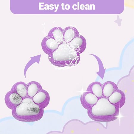 Jucarie Antistres Squishy, Flippy, cu Revenire Lenta, Model Labuta de Pisica Pufoasa, 6x6 cm, 72g, Ambalaj Transparent, Mov-Alb [5]