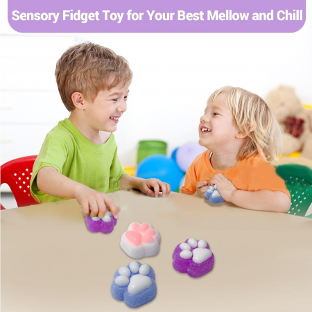 Jucarie Antistres Squishy, Flippy, cu Revenire Lenta, Model Labuta de Pisica Pufoasa, 6x6 cm, 72g, Ambalaj Transparent, Mov-Alb [3]