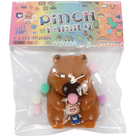 Jucarie Antistres Squishy, Flippy, cu Revenire Lenta, Squeeze Pinch Family, Model Urs, Ambalaj Transparent, 4.5 x 7.2 cm, Maro [1]