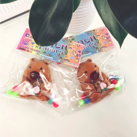 Jucarie Antistres Squishy, Flippy, cu Revenire Lenta, Squeeze Pinch Family, Model Urs, Ambalaj Transparent, 4.5 x 7.2 cm, Maro [4]