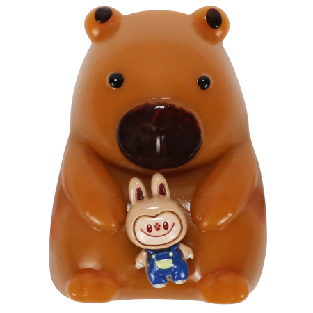 Sub 99 Lei - Jucarie Antistres Squishy, Flippy, cu Revenire Lenta, Squeeze Pinch Family, Model Urs, Ambalaj Transparent, 4.5 x 7.2 cm, Maro