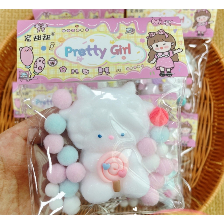 Jucarie Antistres Squishy, Flippy, cu Revenire Lenta, Squeeze Pretty Girl, Model Animalut, Ambalaj Transparent, Alb [1]