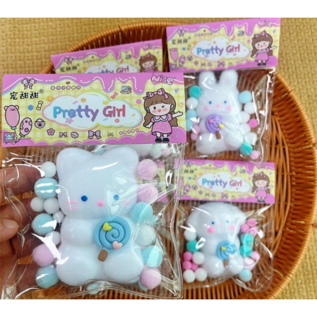 Jucarie Antistres Squishy, Flippy, cu Revenire Lenta, Squeeze Pretty Girl, Model Animalut, Ambalaj Transparent, Alb [2]