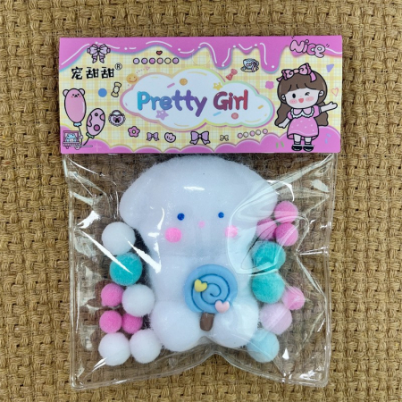 Jucarie Antistres Squishy, Flippy, cu Revenire Lenta, Squeeze Pretty Girl, Model Animalut, Ambalaj Transparent, Alb [5]