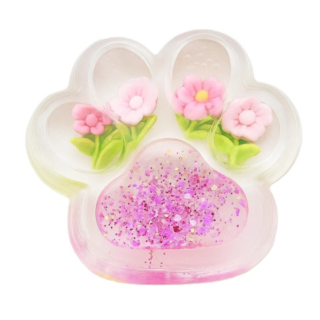 Sub 99 Lei - Jucarie Antistres Squishy, Flippy, Labuta de Pisica Pufoasa, cu Revenire Lenta, 7 x 6.5 cm, Model Flori 1, Transparent