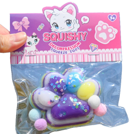 Sub 99 Lei - Jucarie Antistres Squishy, Flippy, Labuta de Pisica Squeeze Toys, cu Revenire Lenta, 7.5 cm, Model 270513, Multicolor