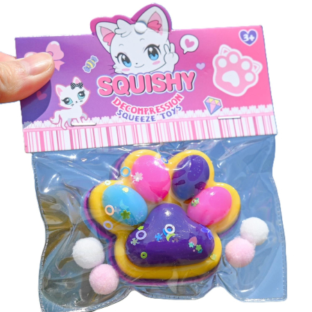 Sub 99 Lei - Jucarie Antistres Squishy, Flippy, Labuta de Pisica Squeeze Toys, cu Revenire Lenta, 7.5 cm, Model 270514, Multicolor