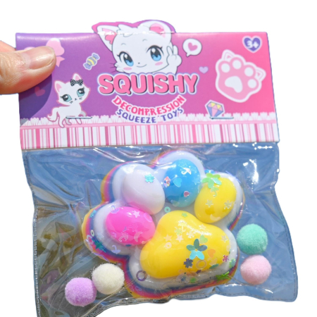 Sub 99 Lei - Jucarie Antistres Squishy, Flippy, Labuta de Pisica Squeeze Toys, cu Revenire Lenta, 7.5 cm, Model 270515, Multicolor