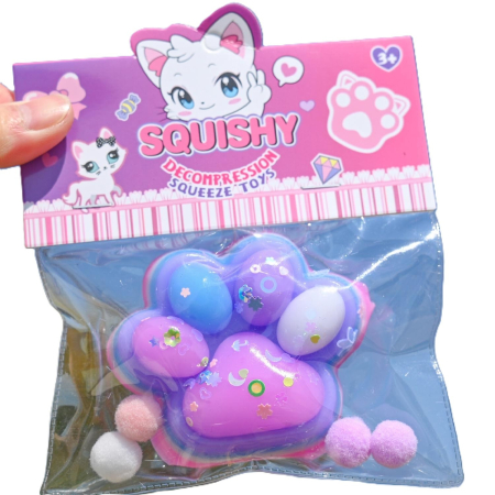 Sub 99 Lei - Jucarie Antistres Squishy, Flippy, Labuta de Pisica Squeeze Toys, cu Revenire Lenta, 7.5 cm, Model 270516, Multicolor