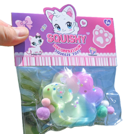 Sub 99 Lei - Jucarie Antistres Squishy, Flippy, Labuta de Pisica Squeeze Toys, cu Revenire Lenta, 7.5 cm, Model 270521, Multicolor