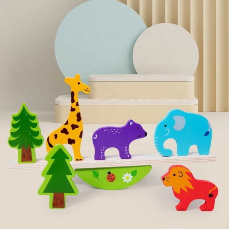 Jucarie balanta din lemn, Montessori, Model animale din jungla, 29.5x12x3.5 cm, 3+ ani, Multicolor [4]
