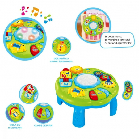 Jucarii, Copii & Bebe - Jucarie bebelusi Noriel Bebe Minibo, Masuta cu activitati, Clape de pian, Oglinda rabatabila si ilustratii