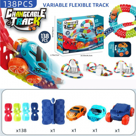 Jucarii, Copii & Bebe - Jucarie de Constructie RollerCoaster, Flippy, 138 de Piese, 41.5x31x7 cm, cu Masini, Multicolor
