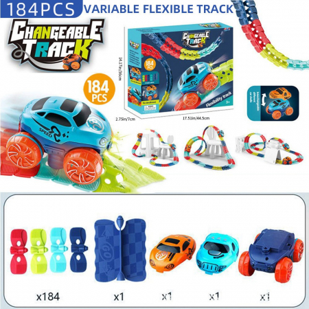 Jucarii, Copii & Bebe - Jucarie de Constructie RollerCoaster, Flippy, 184 de Piese, 44.5x36x7 cm, cu Masini, Multicolor