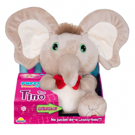 Jucarii, Copii & Bebe - Jucarie de plus interactiva Puffy Friends, Tino Boo Elefantel, Bej