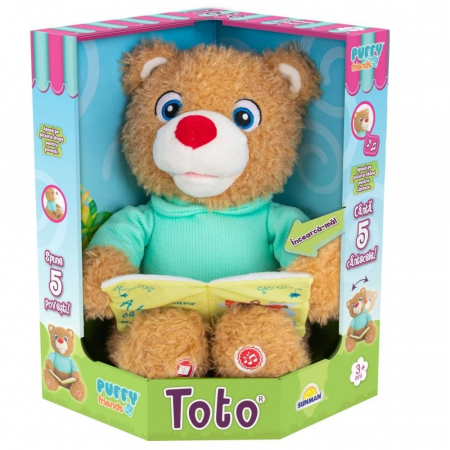 Jocuri si jucarii interactive - Jucarie de plus interactiva Ursuletul Toto Povesteste si canta, Puffy Friends, 30 cm