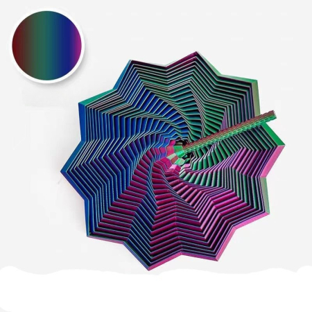 Jucarii, Copii & Bebe - Jucarie decompresie, Stea 3D octogonala, maner spirala turn magic geometric, 11 cm, Albastru Verde