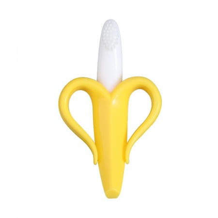 Articole hranire copii - Jucarie dentitie bebelusi Flippy, banana, cu manere de prindere, material silicon non-toxic, fara miros, 10.5x5.9 cm, galben