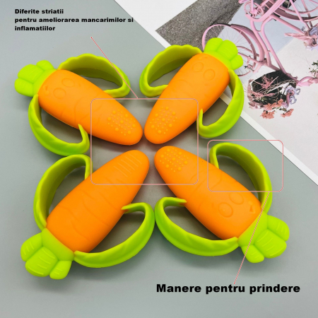 Jucarie dentitie bebelusi Flippy, morcov, 10x7.5x2.8 cm, cu manere de prindere, material silicon non-toxic, fara miros, portocaliu [3]