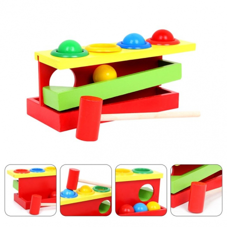 Jucarie din lemn educativa Loveste bila, 20 x 11 x 10 cm [1]