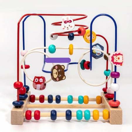 Jucarie din Lemn Montessori, Flippy, Labirint Motricitate cu Abac si Animalute, Rollercoaster pentru Copii, Educativ, Dezvoltarea Abilitatilor Motorii, Numaratoare, 22.5x22.5x15 cm, Multicolor [6]