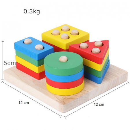 Lichidare Jucarie Educativa Flippy, Tip Montessori, din Lemn, + 36 Luni, Forme Geometrice, 16 Piese, 12 x 12 cm, Multicolor [1]