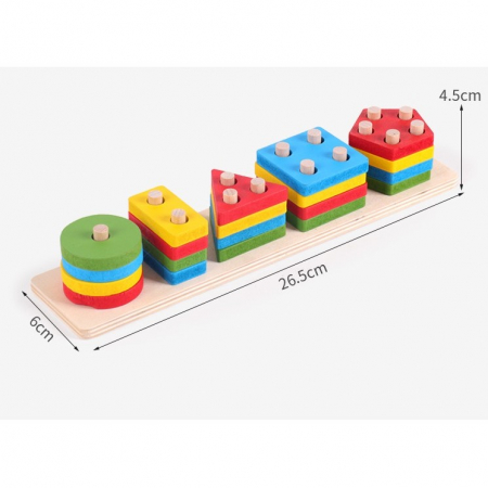 Lichidare Jucarie Educativa Flippy, Tip Montessori, din Lemn, + 36 Luni, Forme Geometrice, 20 Piese, 6 x 26.5 cm, Multicolor [1]
