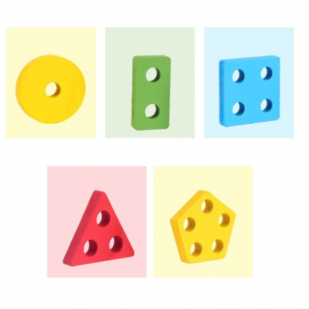 Jucarie Educativa Flippy, Tip Montessori, din Lemn, + 36 Luni, Forme Geometrice, 20 Piese, 6 x 26.5 cm, Multicolor [3]