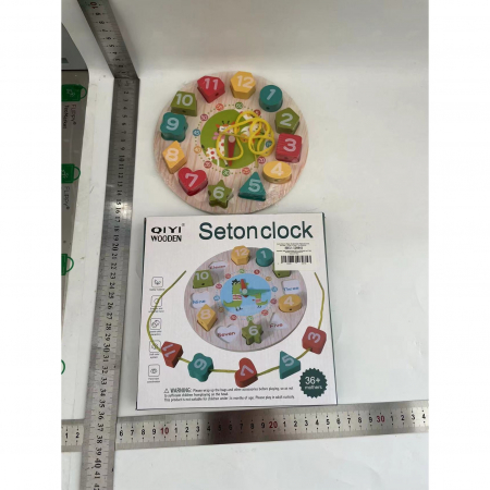 Jucarie Educativa Flippy, Tip Montessori, Model Ceas Girafa, din Lemn, + 36 Luni, 12 Piese, 17 cm, Multicolor [7]