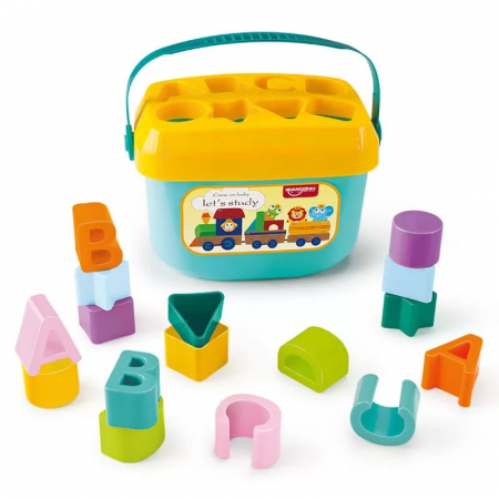 Jucarii educative - Jucarie educativa galetusa de sortare cu 16 forme geometrice si litere, Huanger