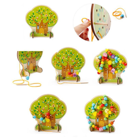 Jucarie Educativa Montessori 2 in 1 din Lemn, Flippy, Model Pomul cu Fructe, 102 piese, Dezvoltare Motricitate Fina, Copii 3+ ani, 21.5 x 21.4 x 5 cm, Multicolor [2]