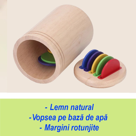 Jucarie Educativa Montessori din Lemn, 13 Piese, Flippy, Sortator cu Discuri Colorate, Joc de Motricitate Fina pentru Copii, Varsta 2+ ani, Saculet Depozitare, 11.3 x 7 cm, Multicolor [3]