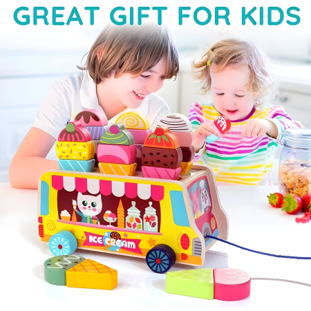 Jucarie Educativa Montessori, Flippy, Model Camion de Inghetata, Sortator Forme, 22 x 11 x 12 cm, 3+ ani, Multicolor [6]