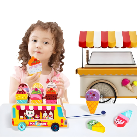 Jucarie Educativa Montessori, Flippy, Model Camion de Inghetata, Sortator Forme, 22 x 11 x 12 cm, 3+ ani, Multicolor [4]