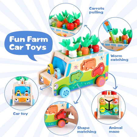 Jucarie Educativa Montessori, Flippy, Model Masinuta Educativa din Lemn 6 in 1, Sortator Forme, 1-3 ani, 23.7 x 17.5 x 12 cm, Multicolor [5]