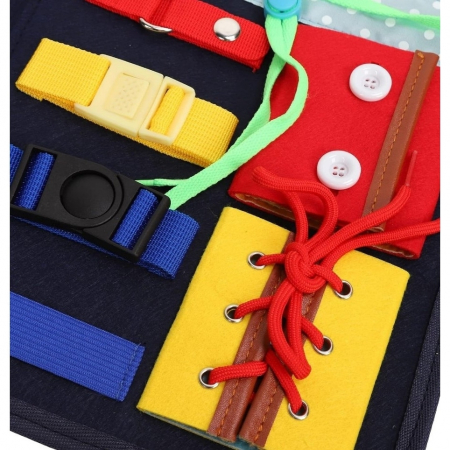 Jucarie educativa Montessori, mapa senzoriala textila cu elemente interactive, 1-4 ani, 14 piese, Multicolor [6]