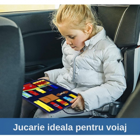 Jucarie educativa Montessori, mapa senzoriala textila cu elemente interactive, 1-4 ani, 14 piese, Multicolor [8]