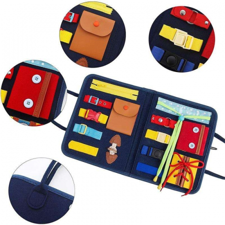 Jucarie educativa Montessori, mapa senzoriala textila cu elemente interactive, 1-4 ani, 14 piese, Multicolor [3]