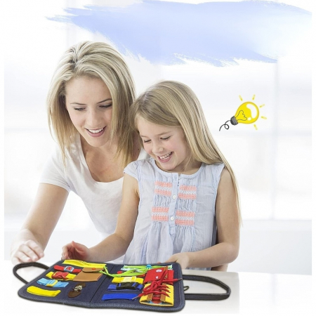 Jucarie educativa Montessori, mapa senzoriala textila cu elemente interactive, 1-4 ani, 14 piese, Multicolor [7]