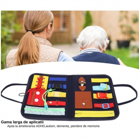 Jucarie educativa Montessori, mapa senzoriala textila cu elemente interactive, 1-4 ani, 14 piese, Multicolor [4]