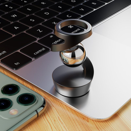 Jucarie Fidget pentru Adulti, Flippy, Giroscop Levitant de Birou, Jucarie Anti-Stres pentru Adulti, Spinner Flotant cu Iluzie Optica Hipnotica, 65x42x42 mm, 145 gr, Negru [1]